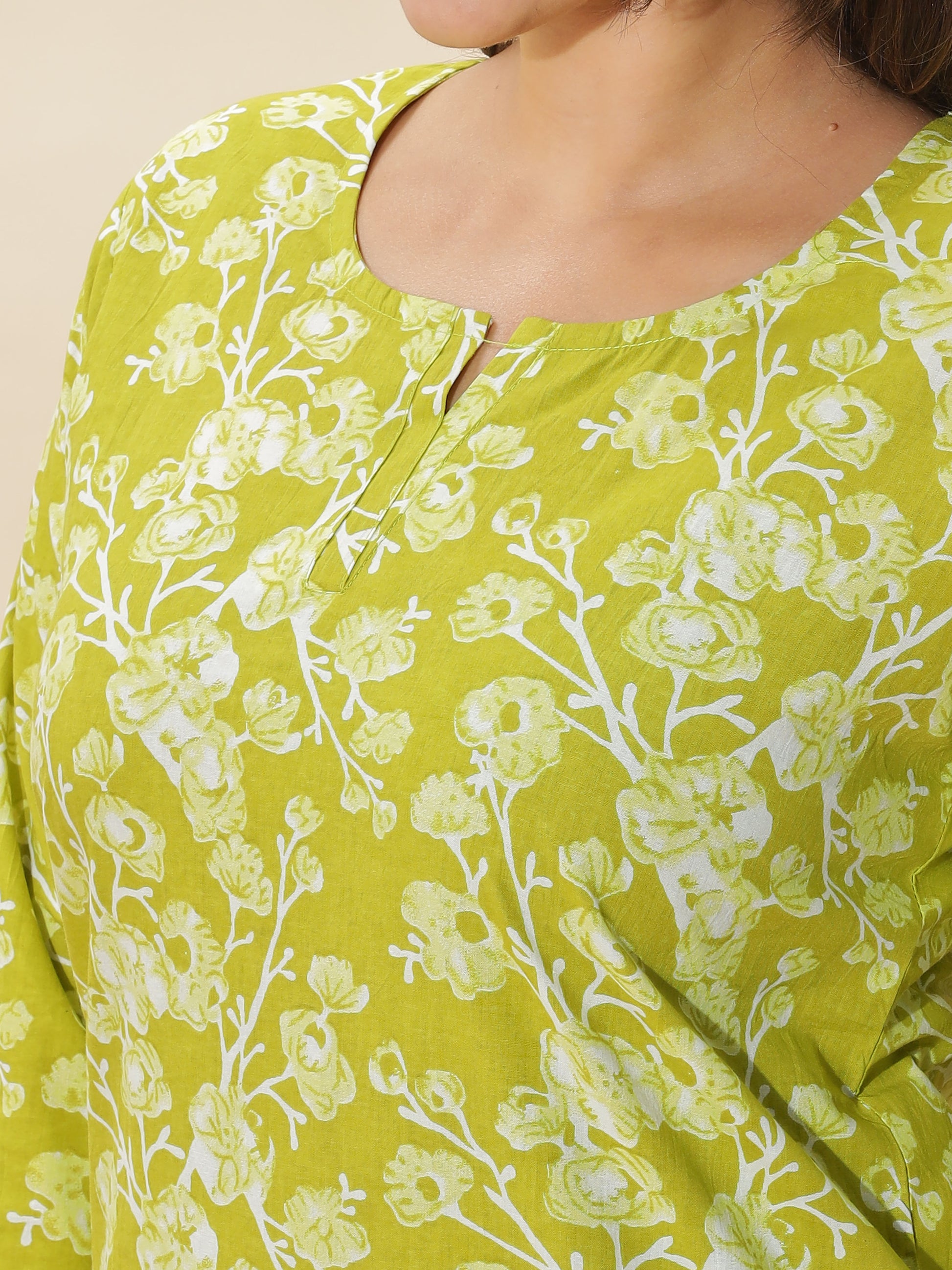Apple Green Floral Cotton Coord Set for Women