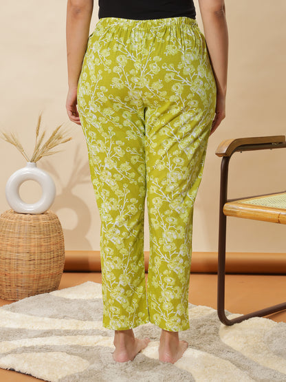 Apple Green Floral Cotton Coord Set for Women
