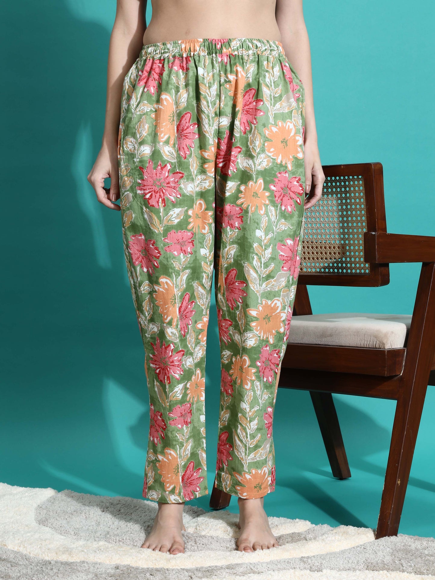 Green Orange Cotton Coord Set for Women