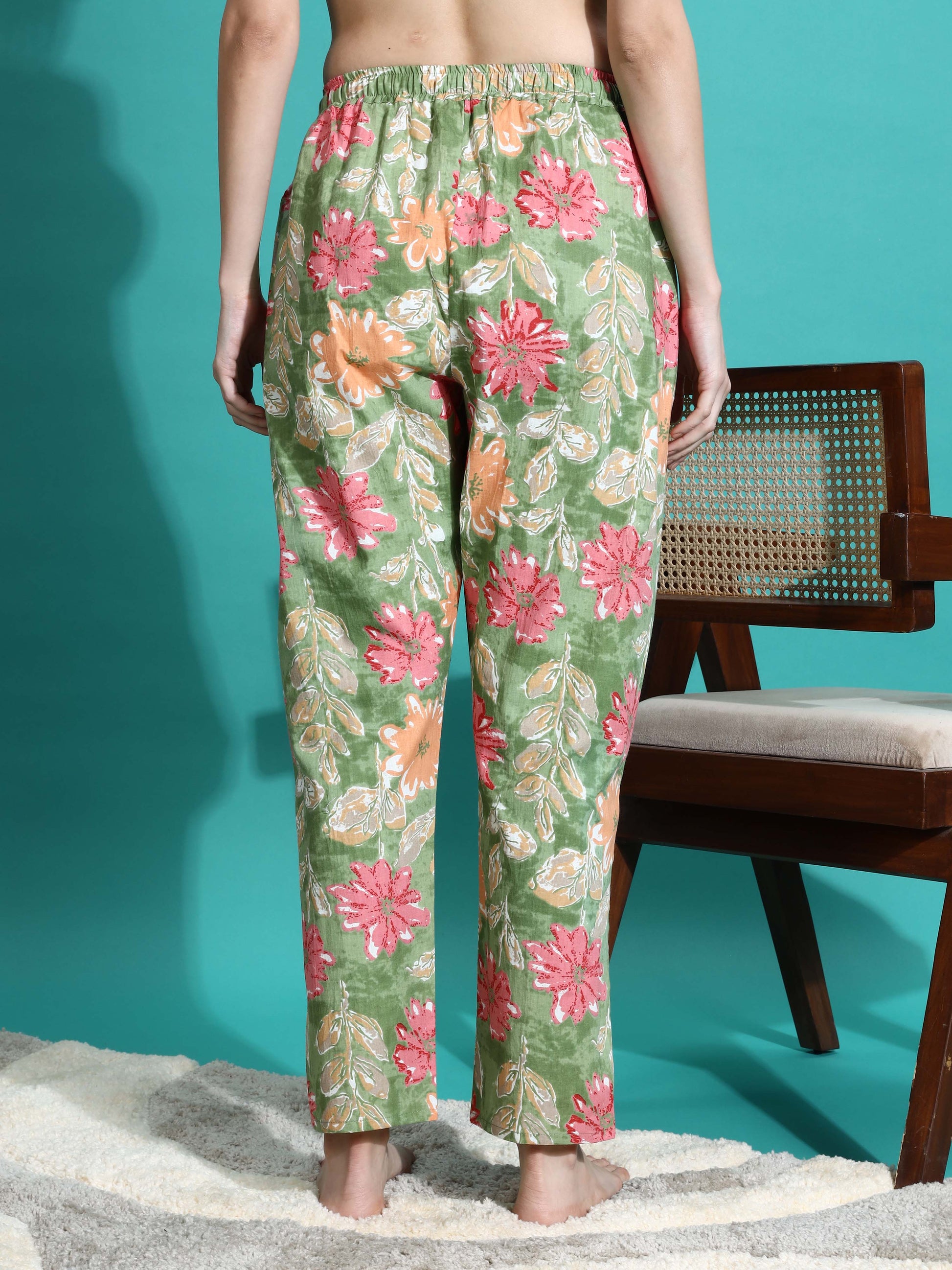 Green Orange Cotton Coord Set for Women