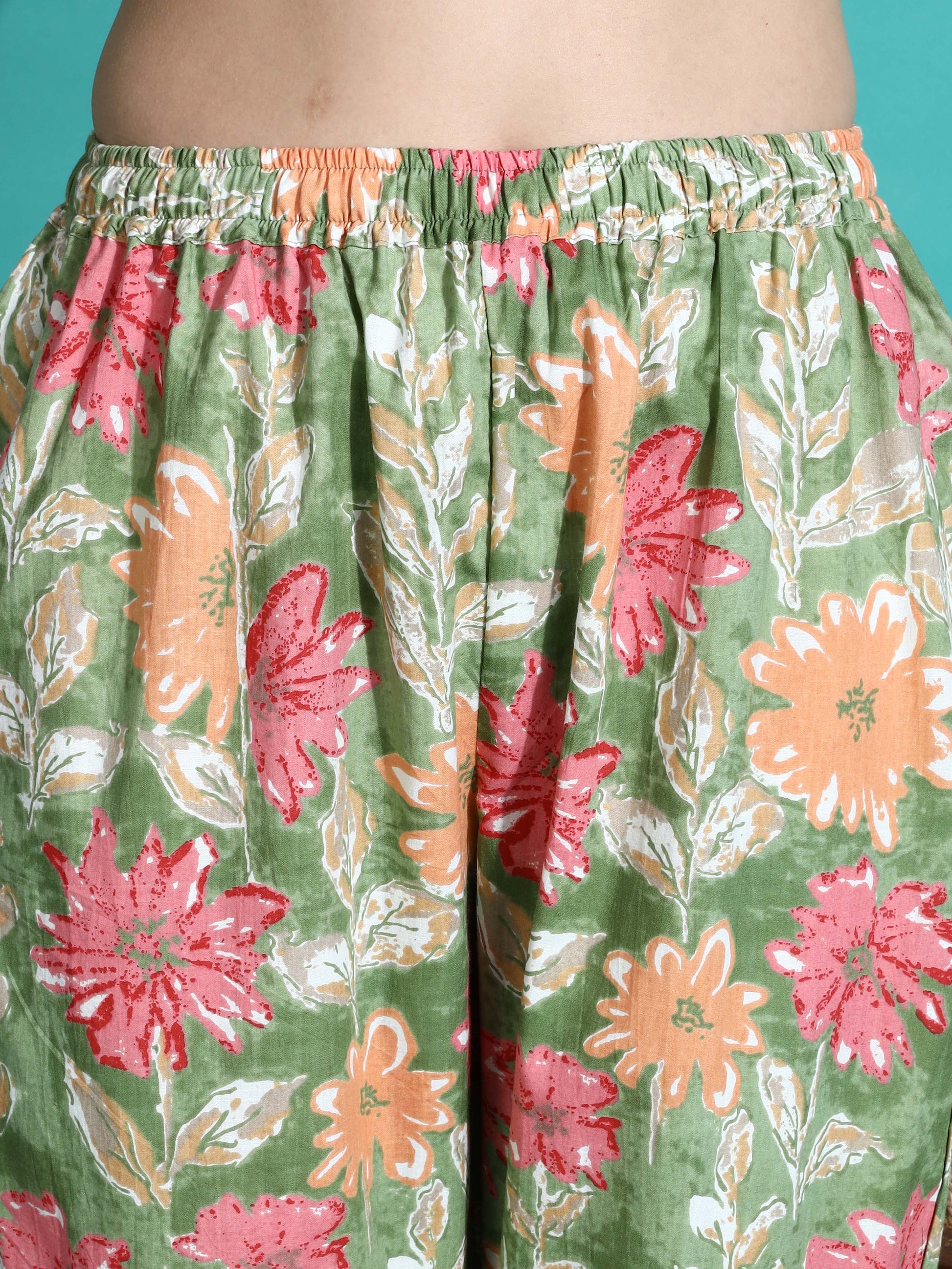 Green Orange Cotton Coord Set for Women