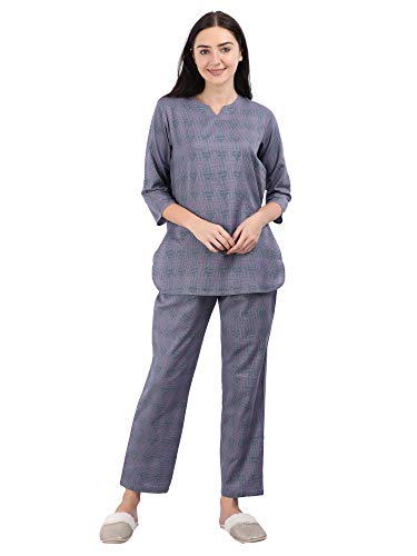 Relaxed Twilight Grey Pure Cotton Pajama Set for Women