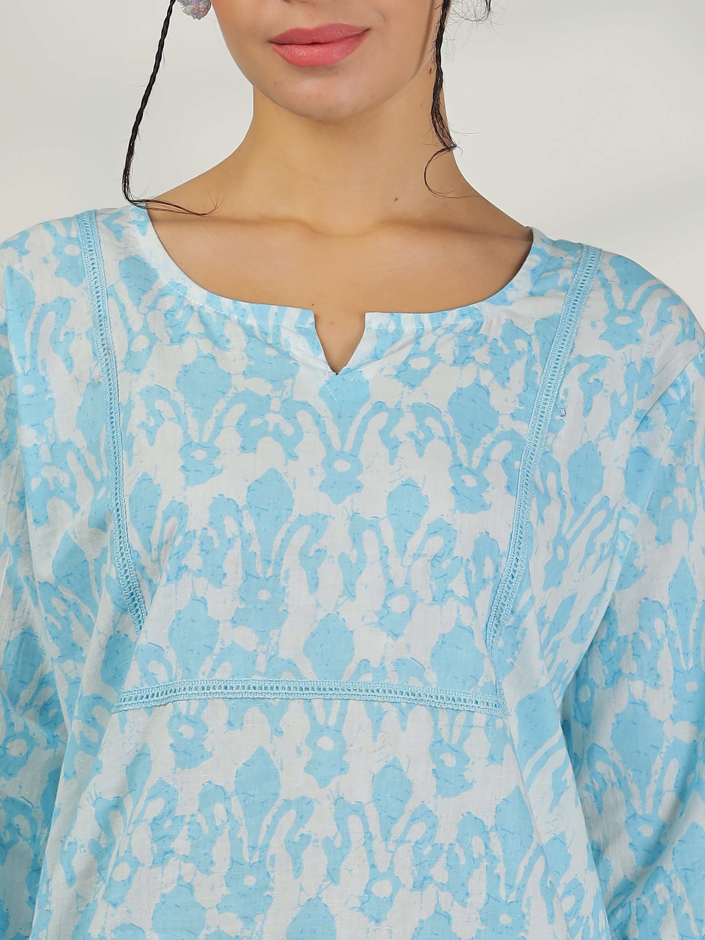 Ice Blue Cotton Pajama Set For Women
