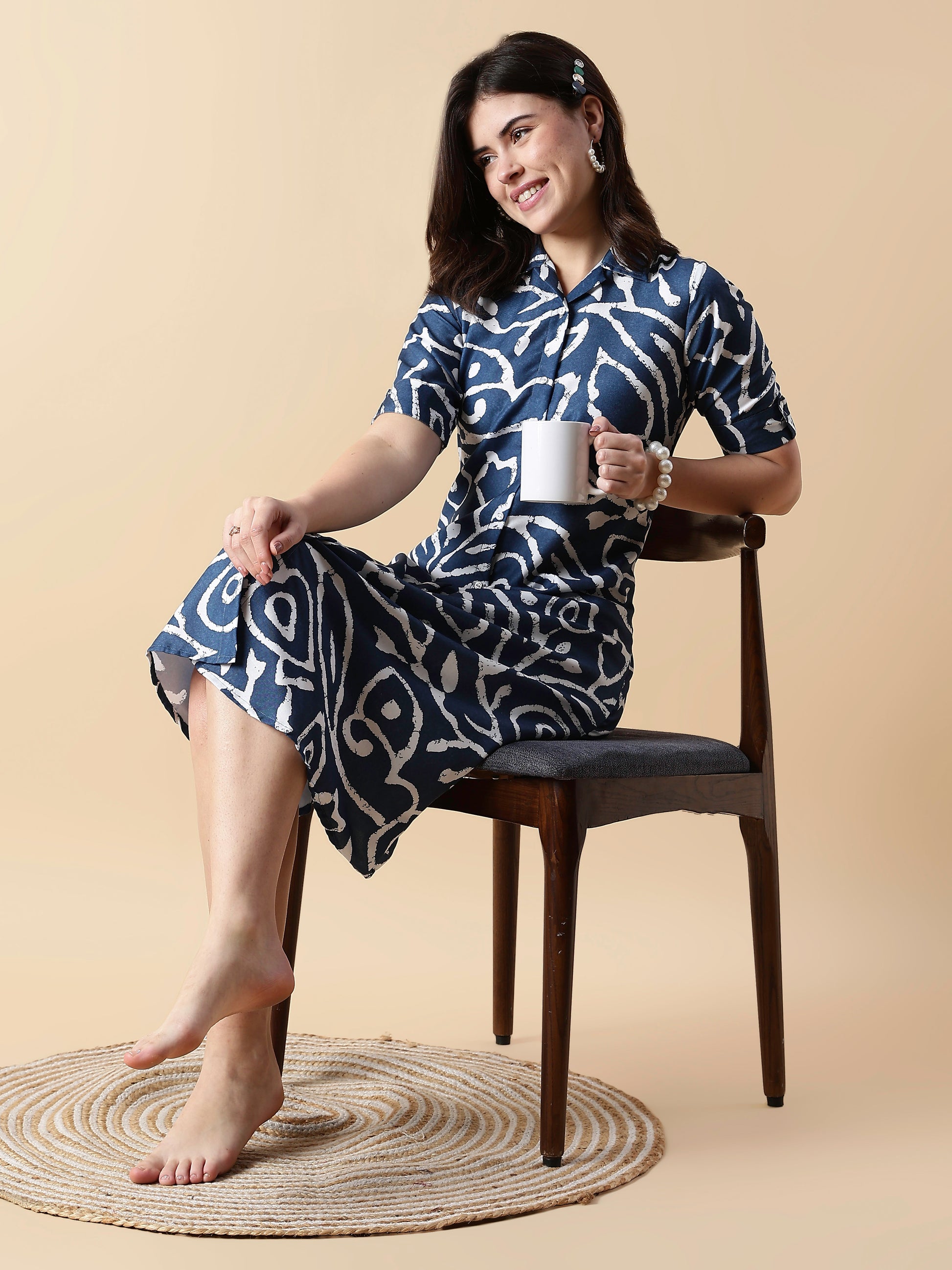 Indigo Doodles Button Down Modern Nighty dress For Girls