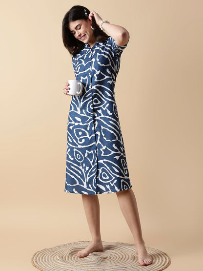 Indigo Doodles Button Down Modern Nighty dress For Girls