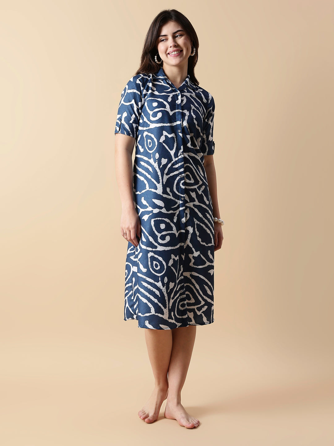 Indigo Doodles Button Down Modern Nighty dress For Girls