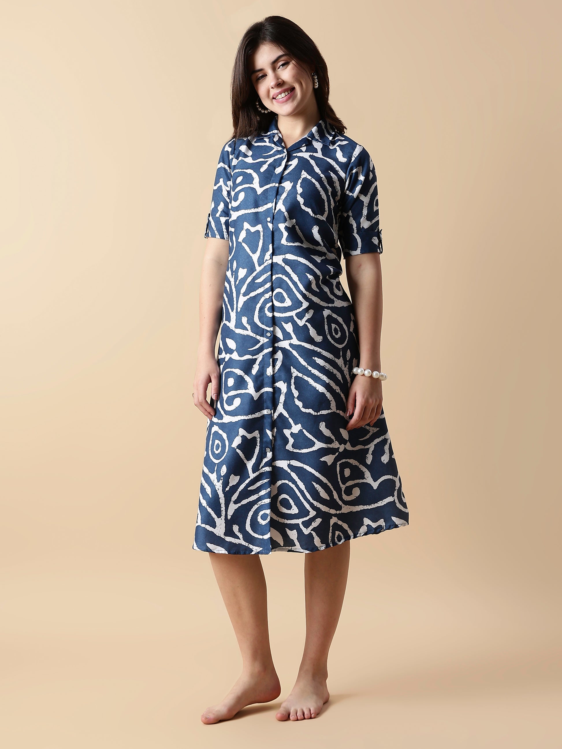 Indigo Doodles Button Down Modern Nighty dress For Girls