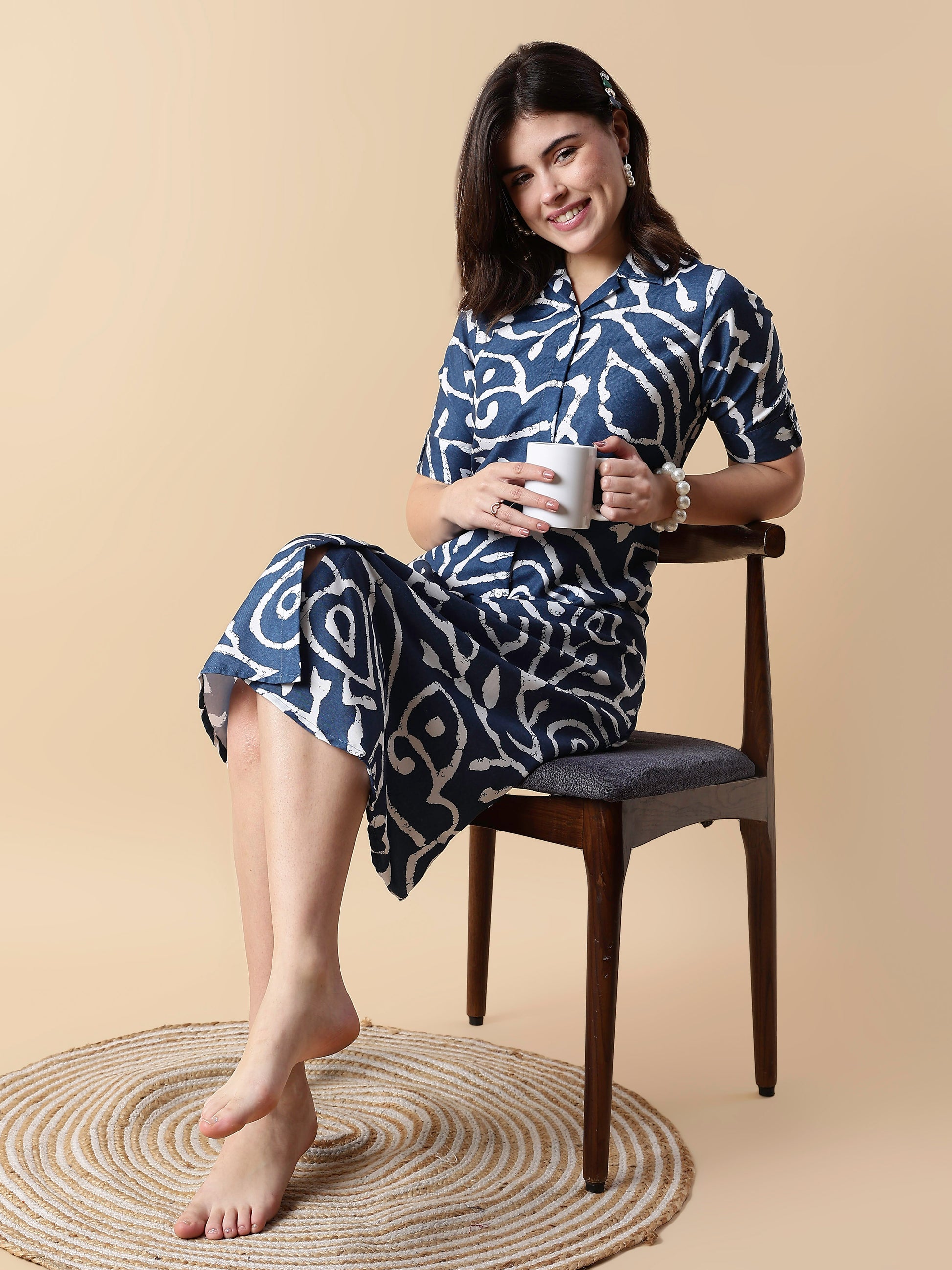 Indigo Doodles Button Down Modern Nighty dress For Girls