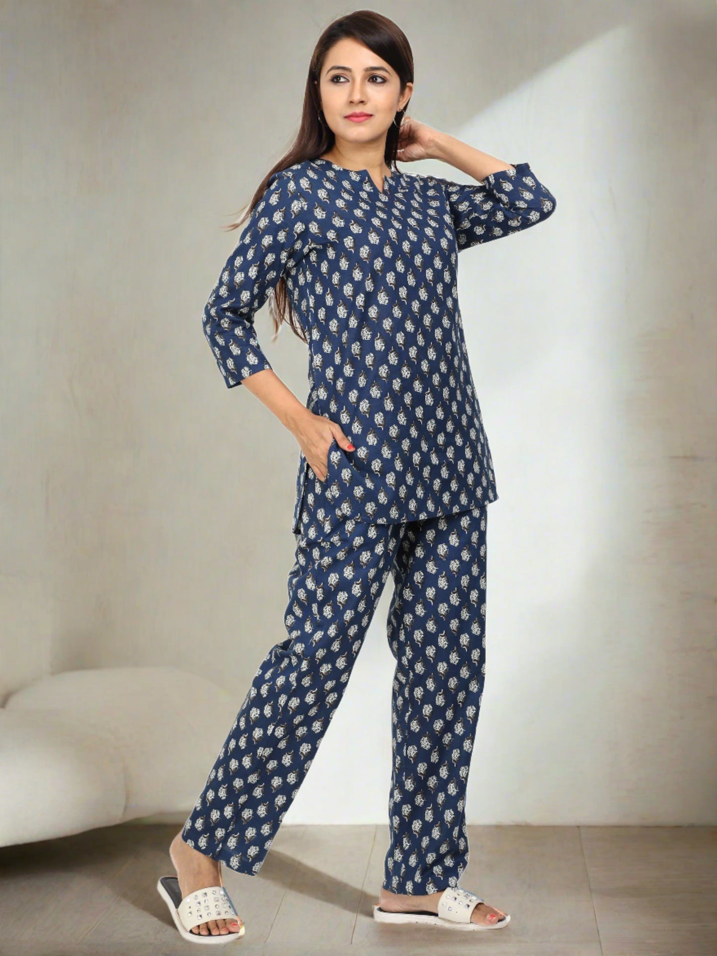Ink Blue Pure Cotton Coord Sets for Women with Easy All-Day Fit