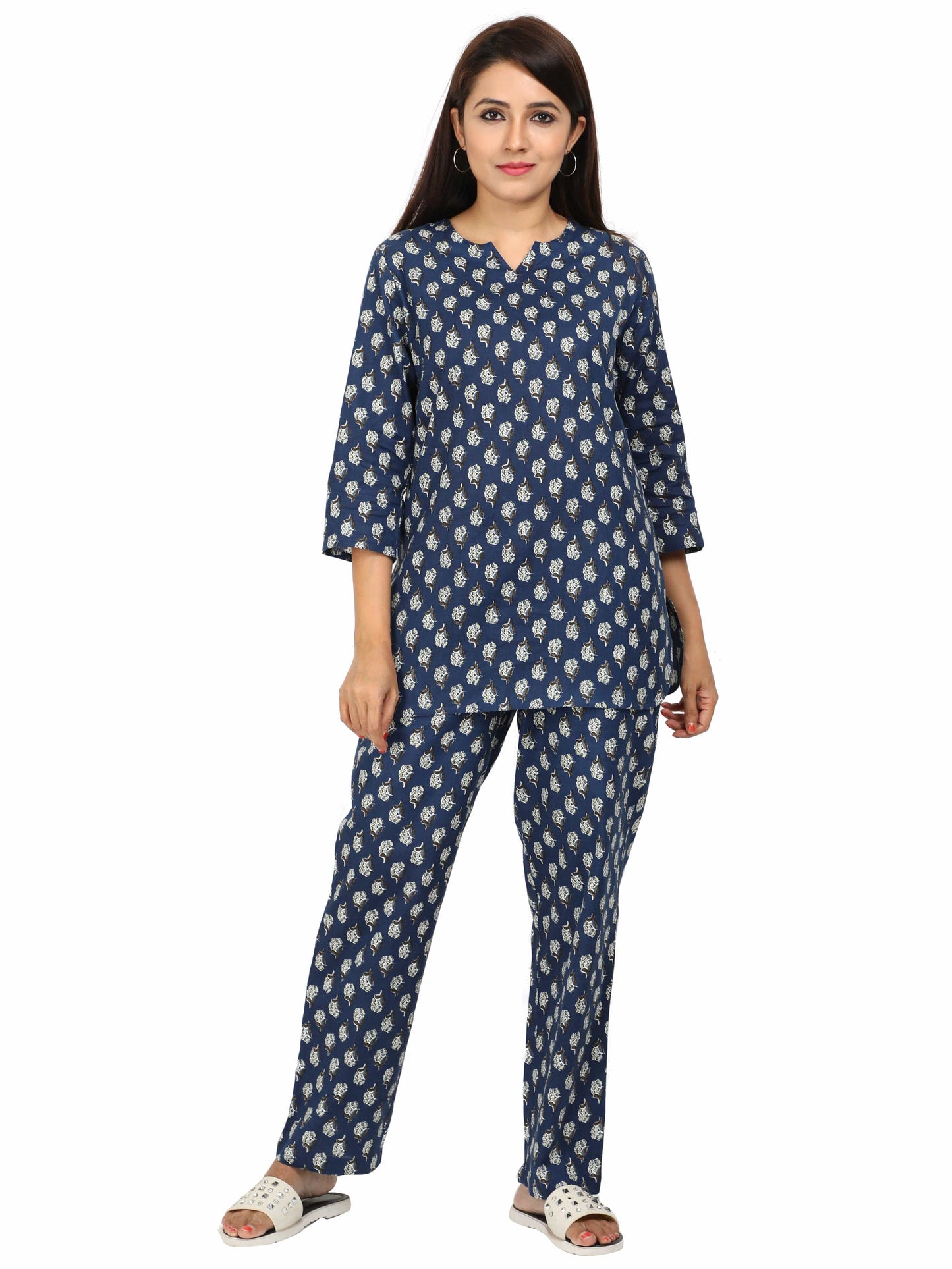 Ink Blue Pure Cotton Coord Sets for Women with Easy All-Day Fit