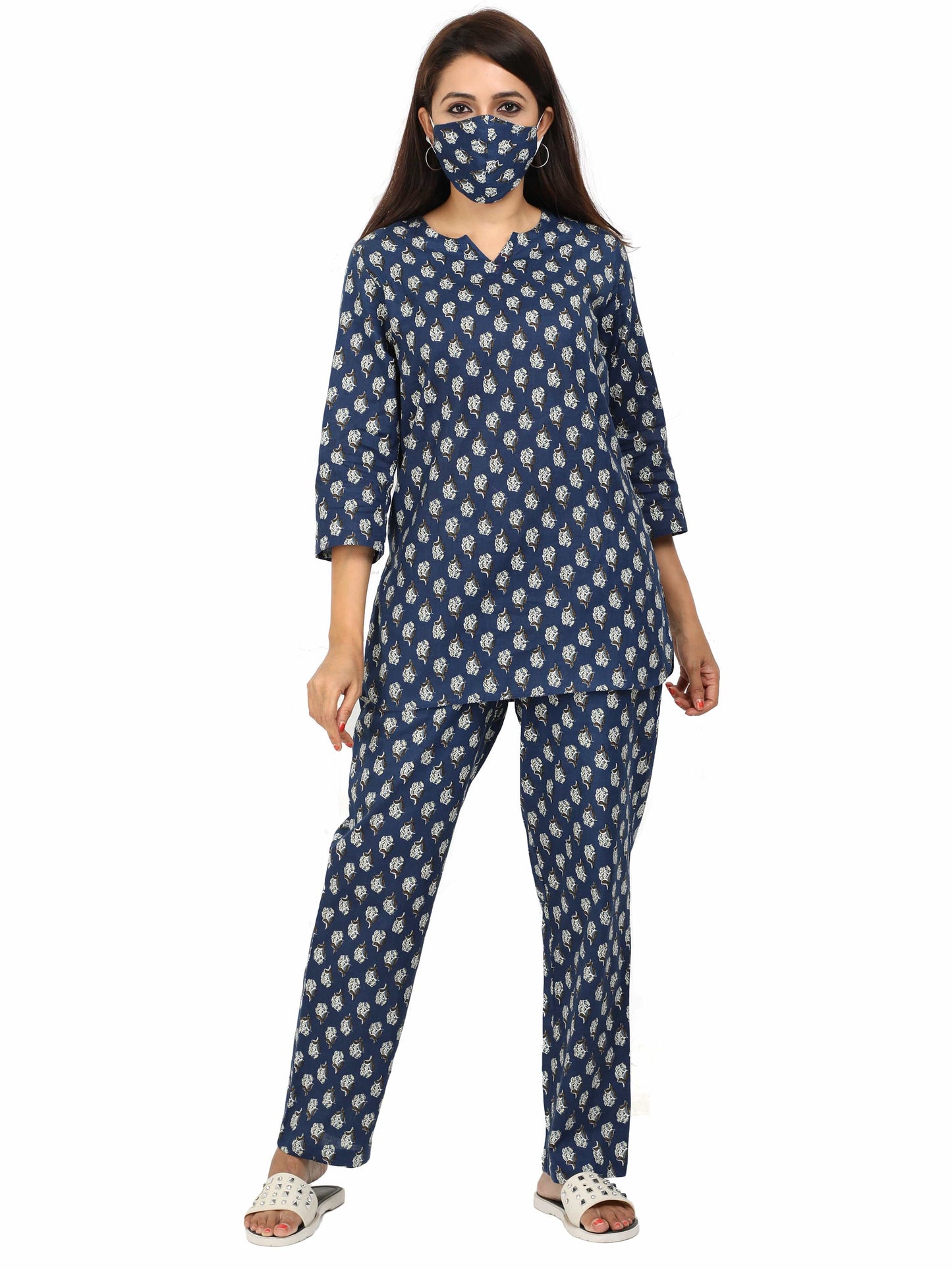 Ink Blue Pure Cotton Coord Sets for Women with Easy All-Day Fit