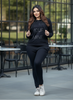 Jet Black Hosiery Cotton Winter Track Suit for Women with Hoodie and Tapered Pan
