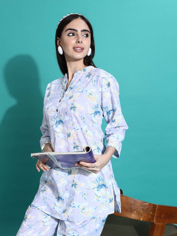 Relaxed Fit Lavender Cotton PJ Set for Girls 