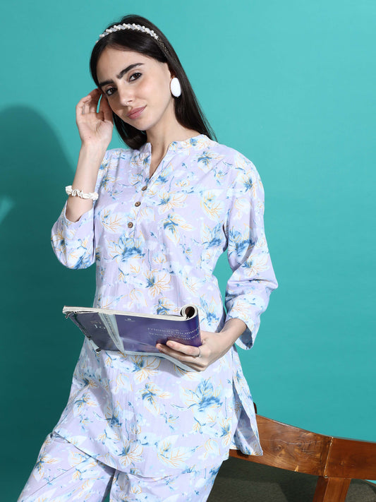 Relaxed Fit Lavender Cotton PJ Set for Girls 