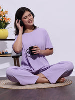 Lavender Mist Soft-Rib Solid PJ And Night Suit Set – Everyday Comfort