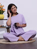 Lavender Mist Soft-Rib Solid PJ And Night Suit Set – Everyday Comfort
