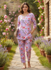 Lavender Rose Bloom Cotton Night Suit Set for Ladies with Floral Print