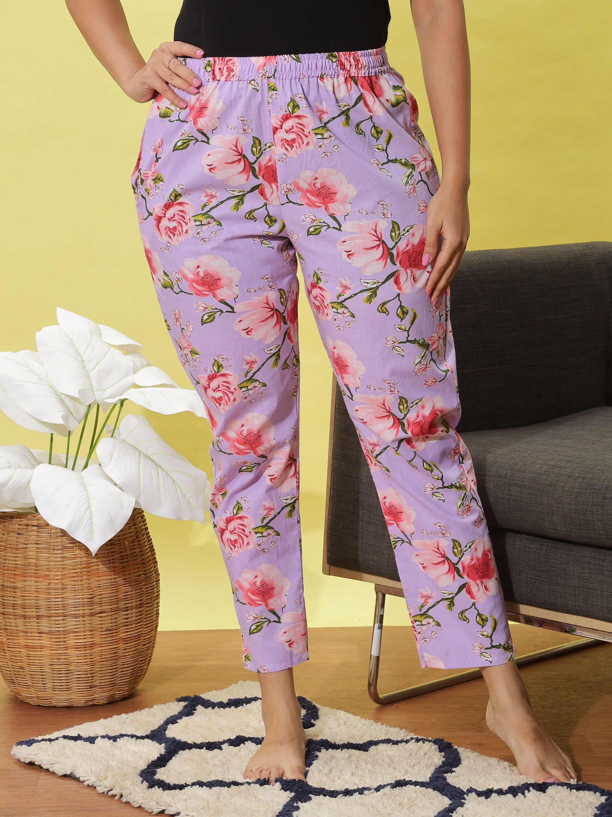 Lavender Rose Bloom Cotton Coord Set for Ladies