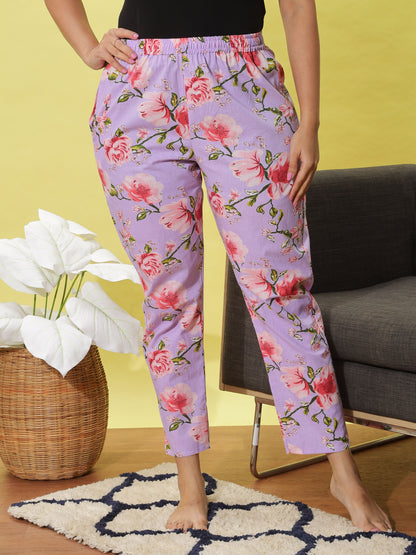 Lavender Rose Bloom Cotton Coord Set for Ladies