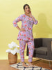 Lavender Rose Bloom Cotton Night Suit Set for Ladies with Floral Print