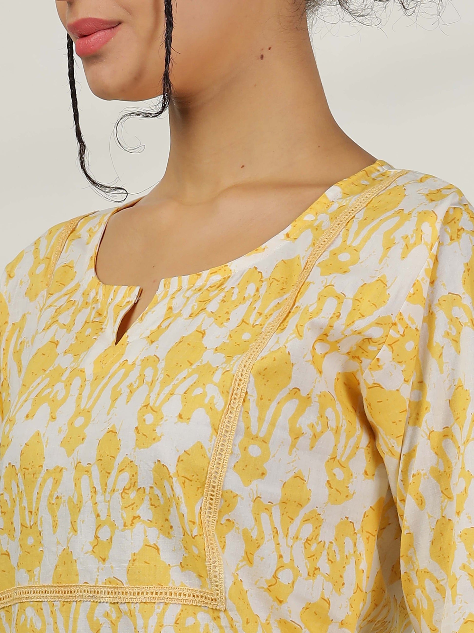 Lemon Yellow Cotton Coord Set for Women