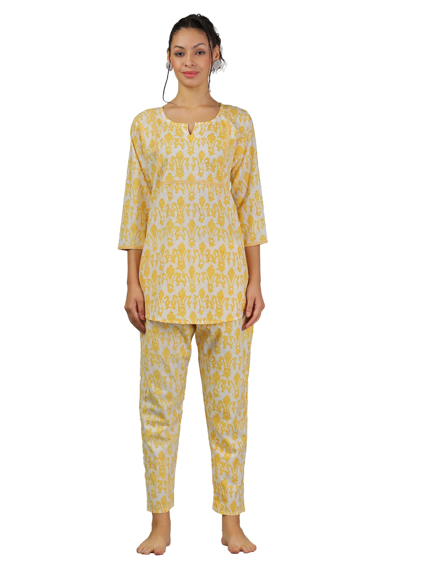 Lemon Yellow Cotton Coord Set for Women