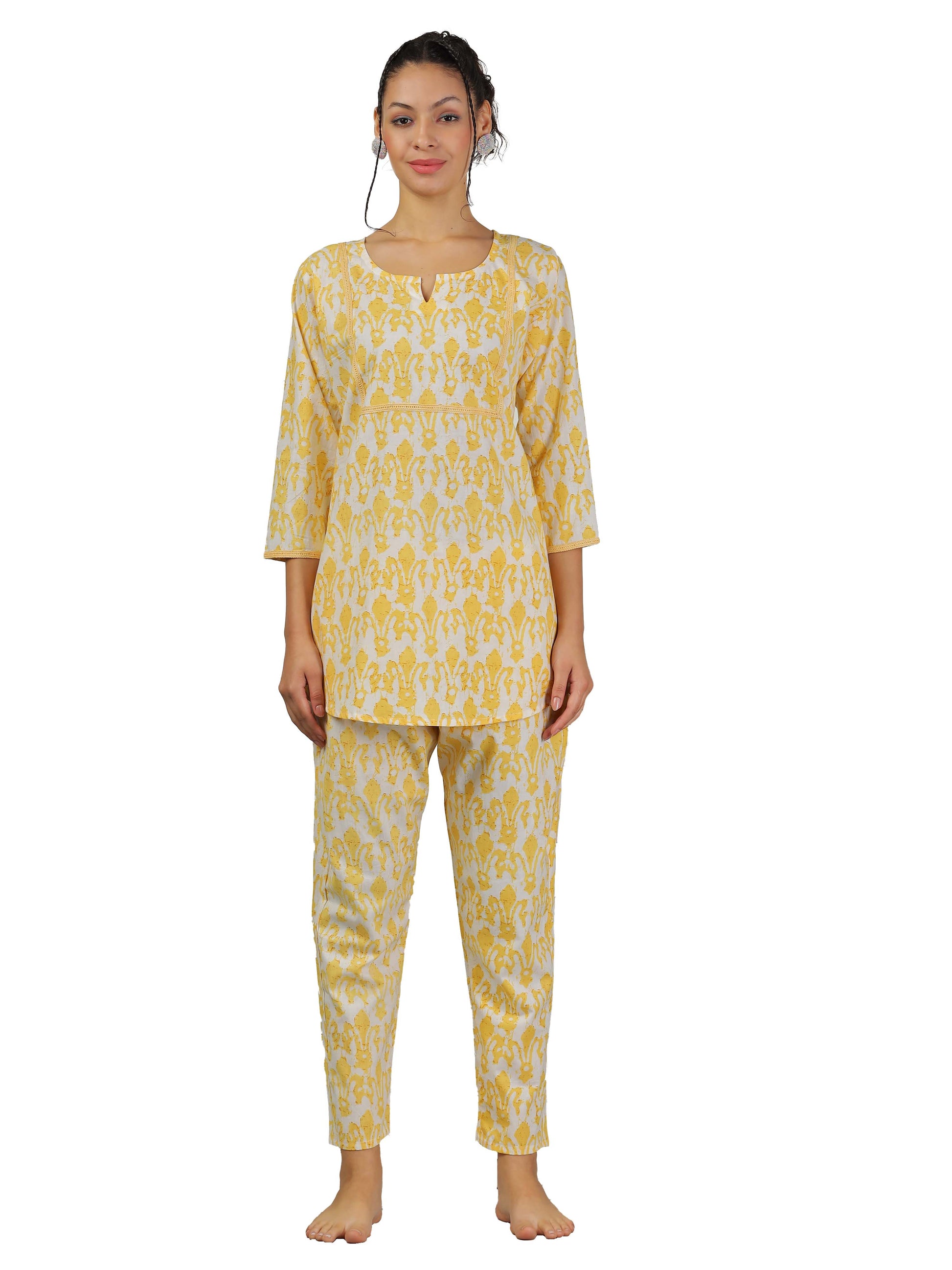 Lemon Yellow Cotton Coord Set for Women
