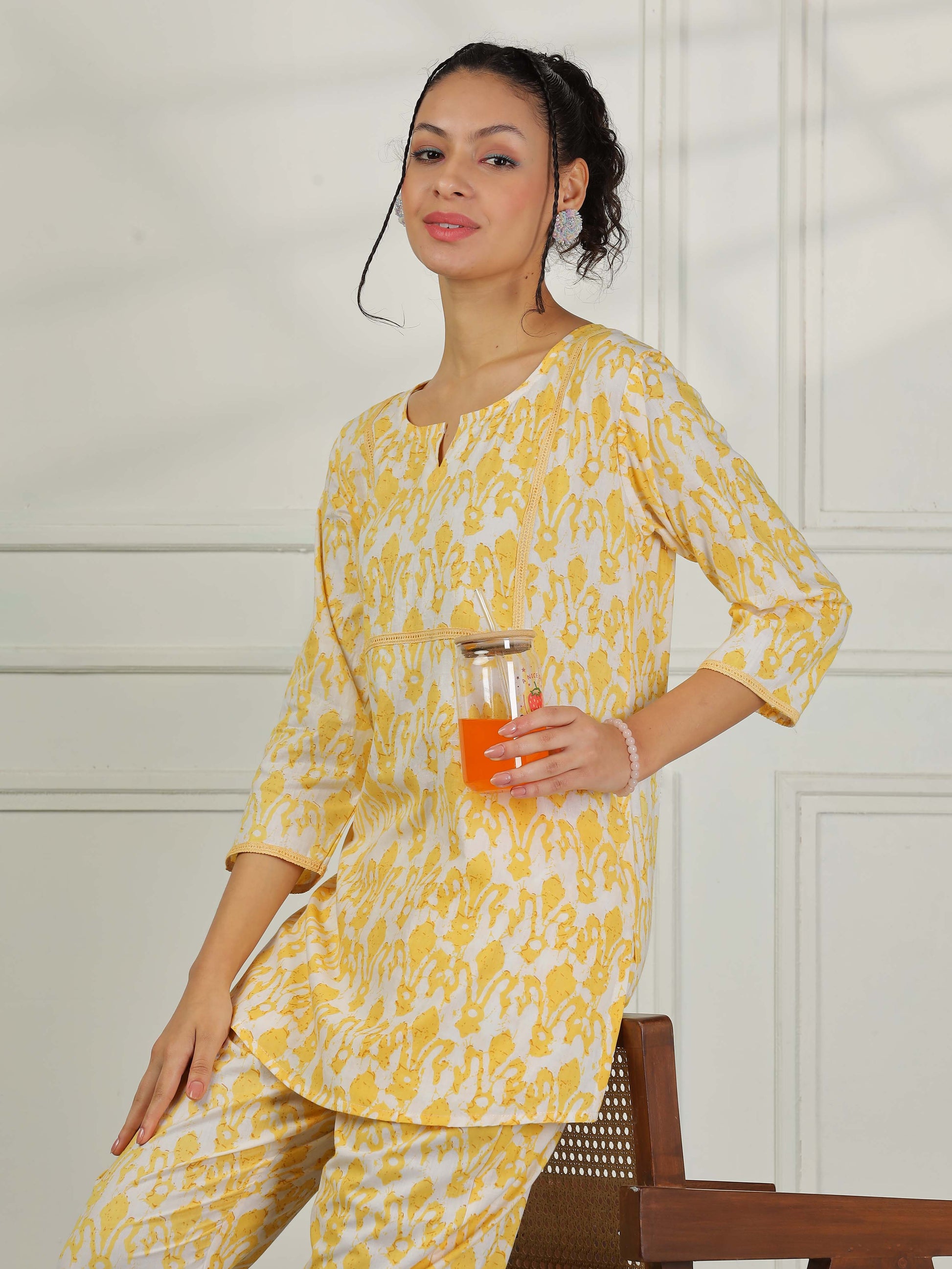 Lemon Yellow Cotton Coord Set for Women