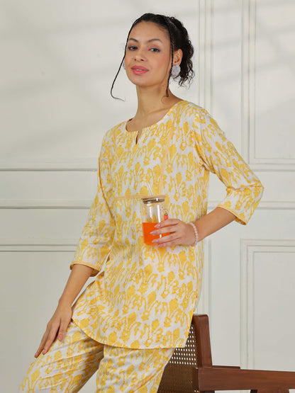 Lemon Yellow Cotton Coord Set for Women