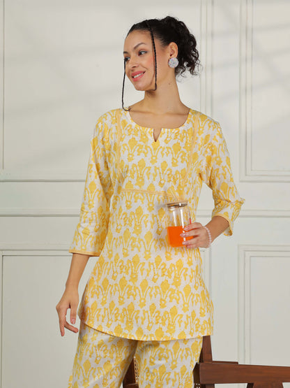 Lemon Yellow Cotton Coord Set for Women