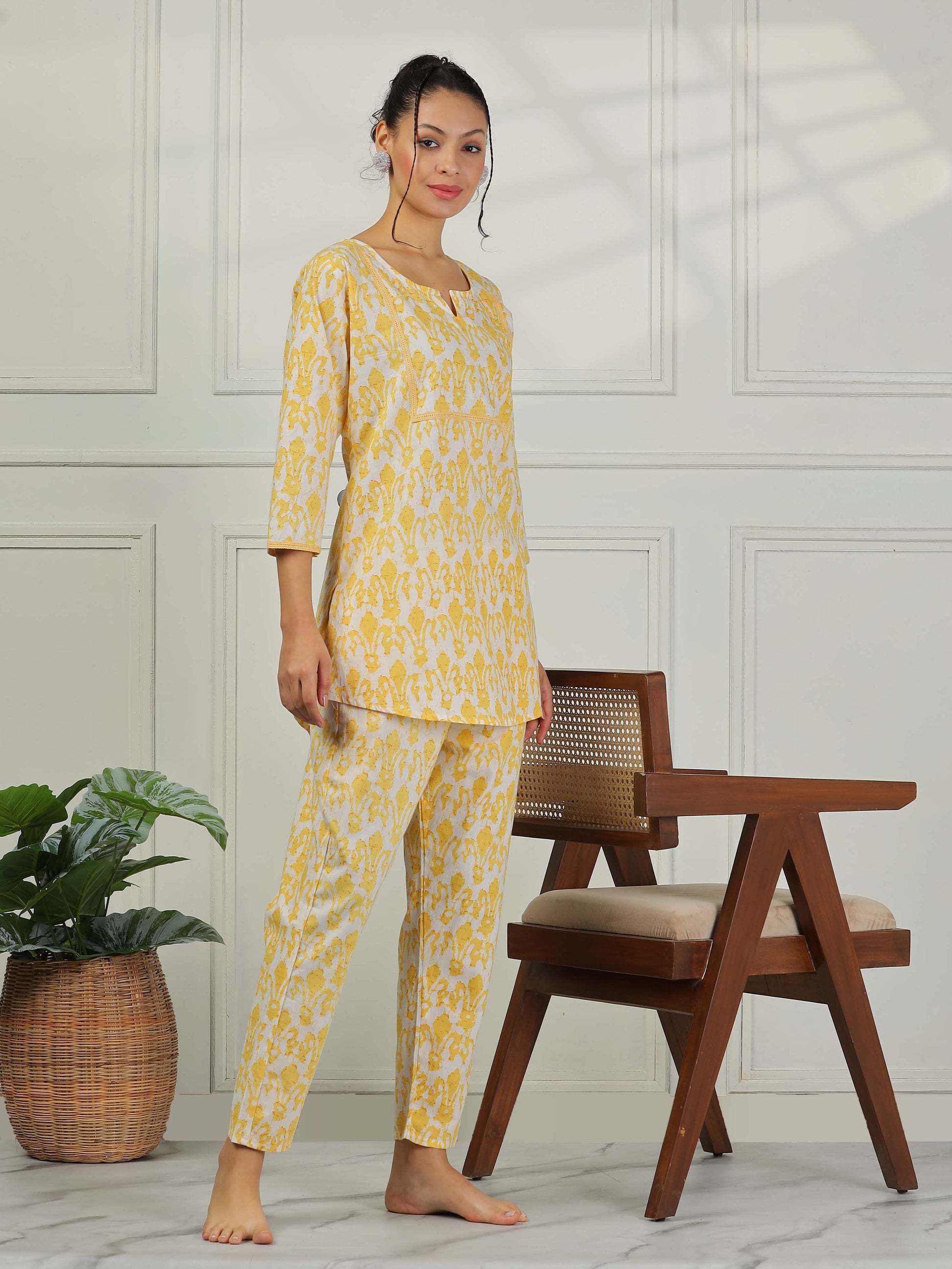 Lemon Yellow Cotton Coord Set for Women