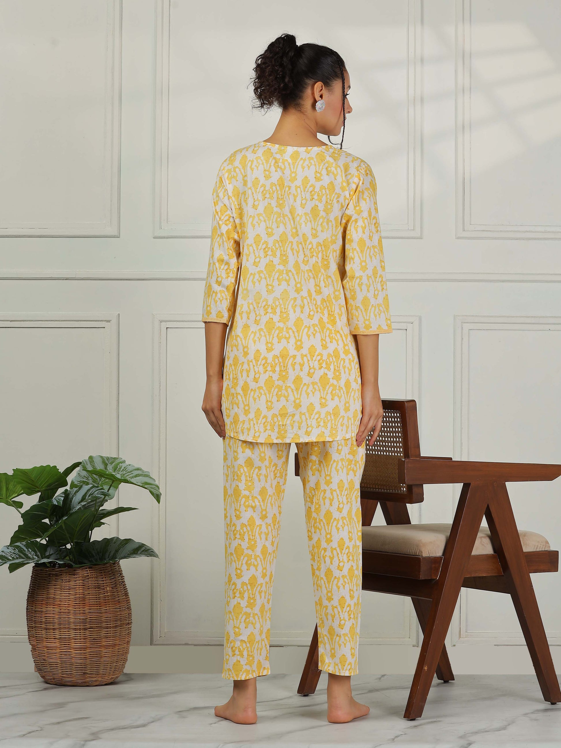 Lemon Yellow Cotton Coord Set for Women