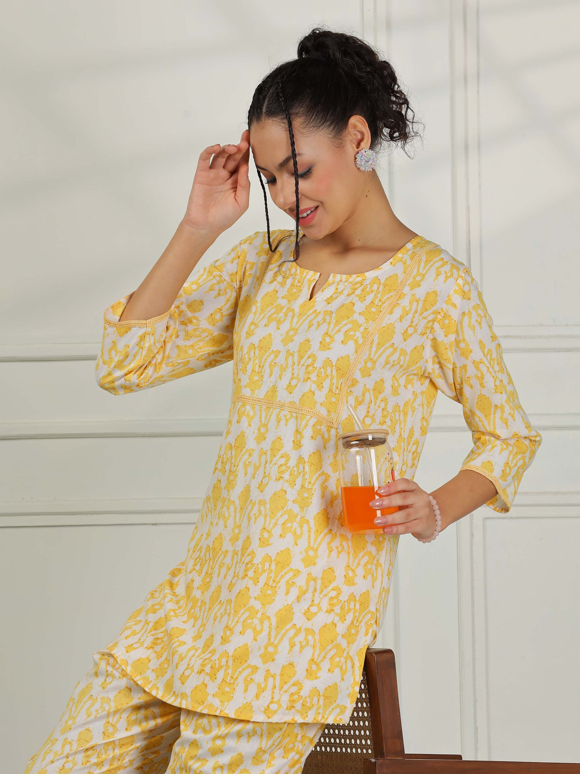 Lemon Yellow Cotton Coord Set for Women