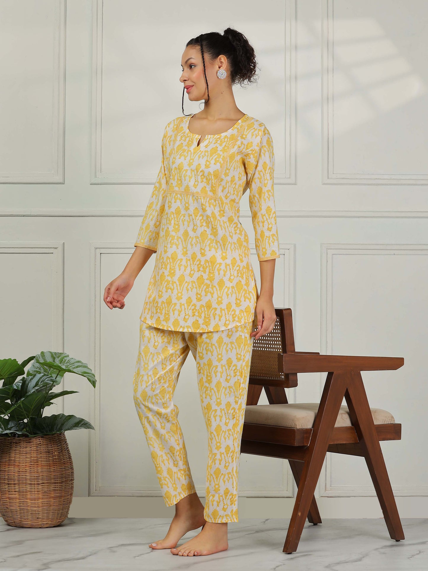 Lemon Yellow Cotton Coord Set for Women