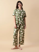 Baa Baa Olive Premium Lycra Pajama Set with Cute Sheep Print