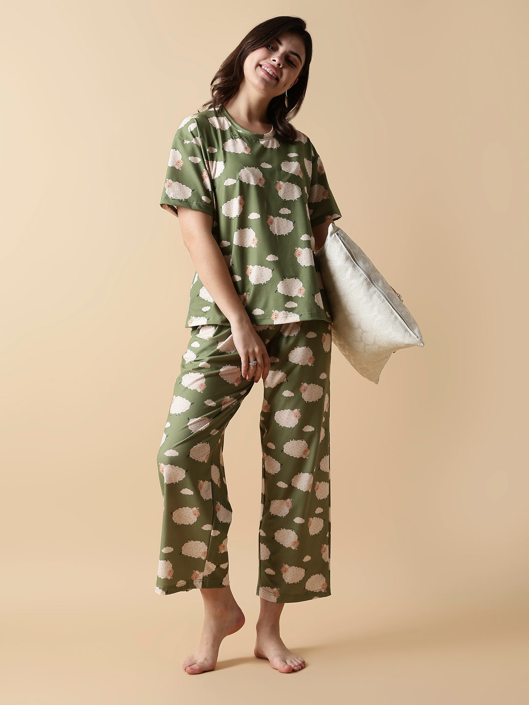 Premium Lycra Olive Night Suit For Girls