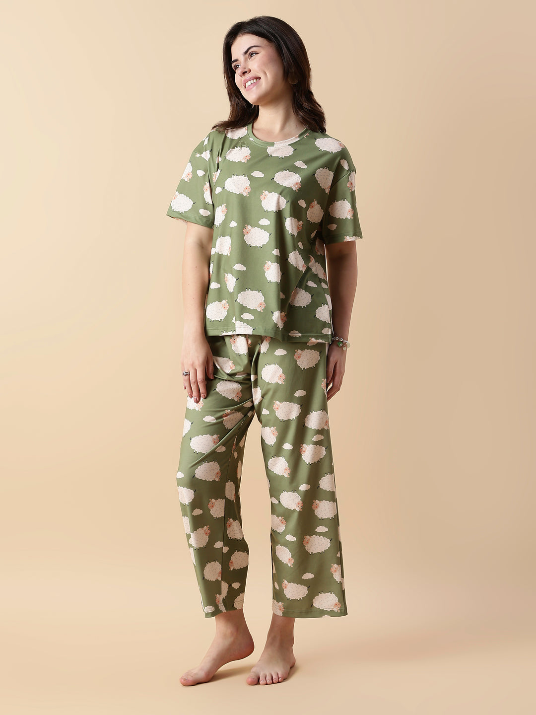 Premium Lycra Olive Night Suit For Girls