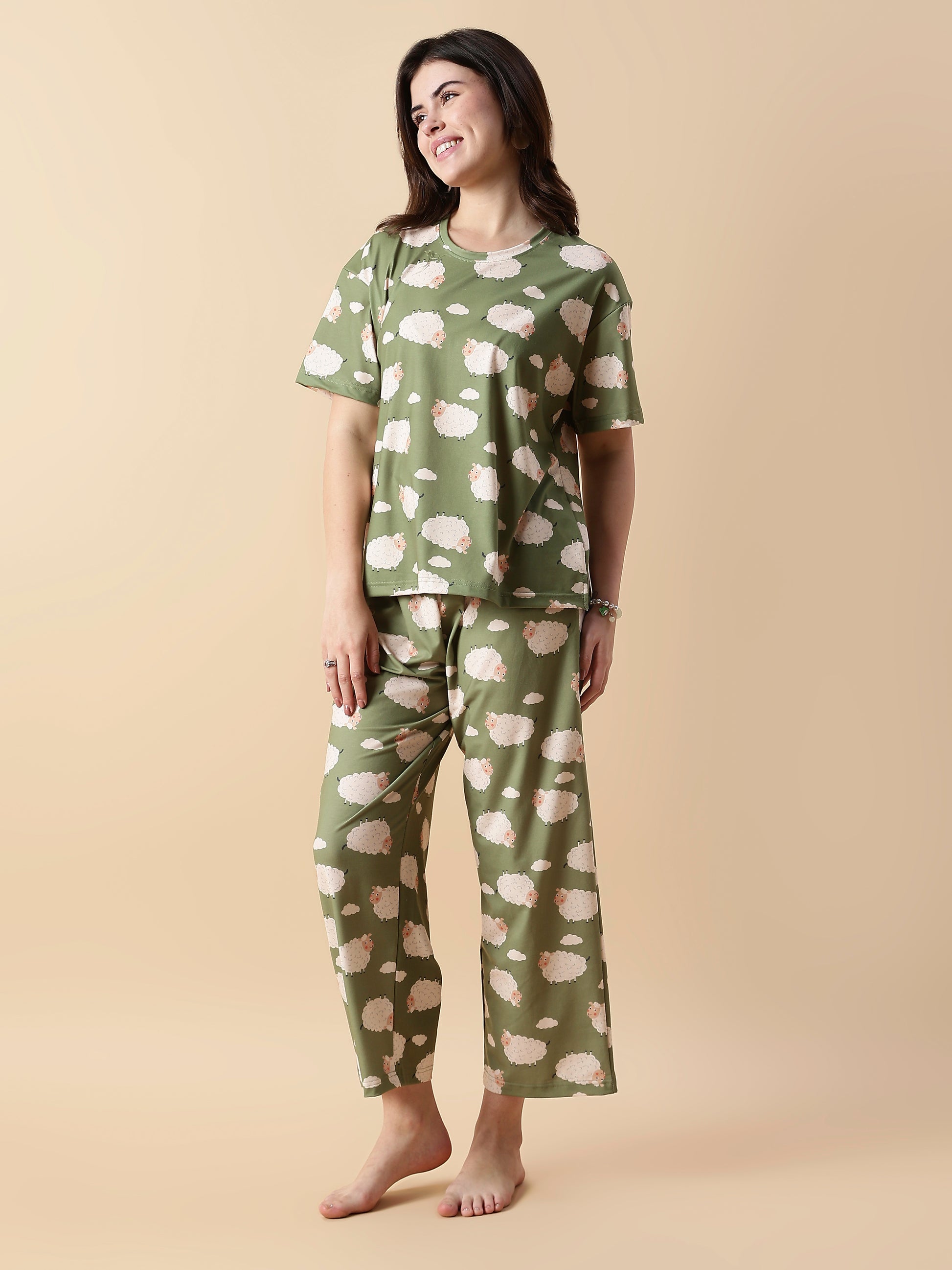 Premium Lycra Olive Night Suit For Girls