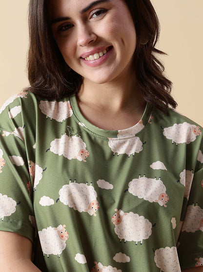 Premium Lycra Olive Night Suit For Girls