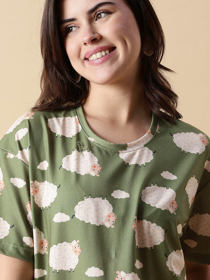 Premium Lycra Olive Night Suit For Girls