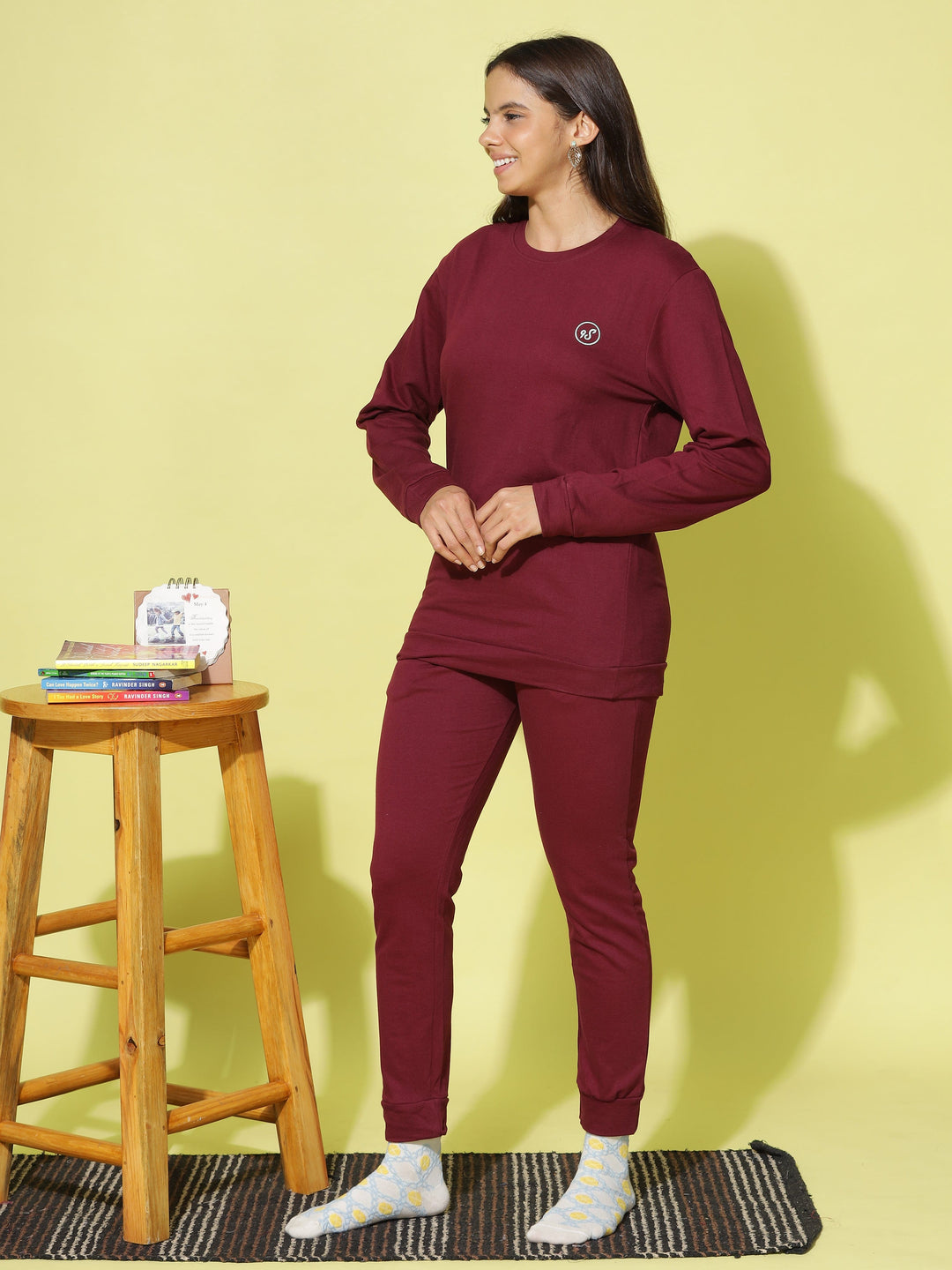 Comfy Maroon Hosiery Cotton Winter Track Suit for Women 