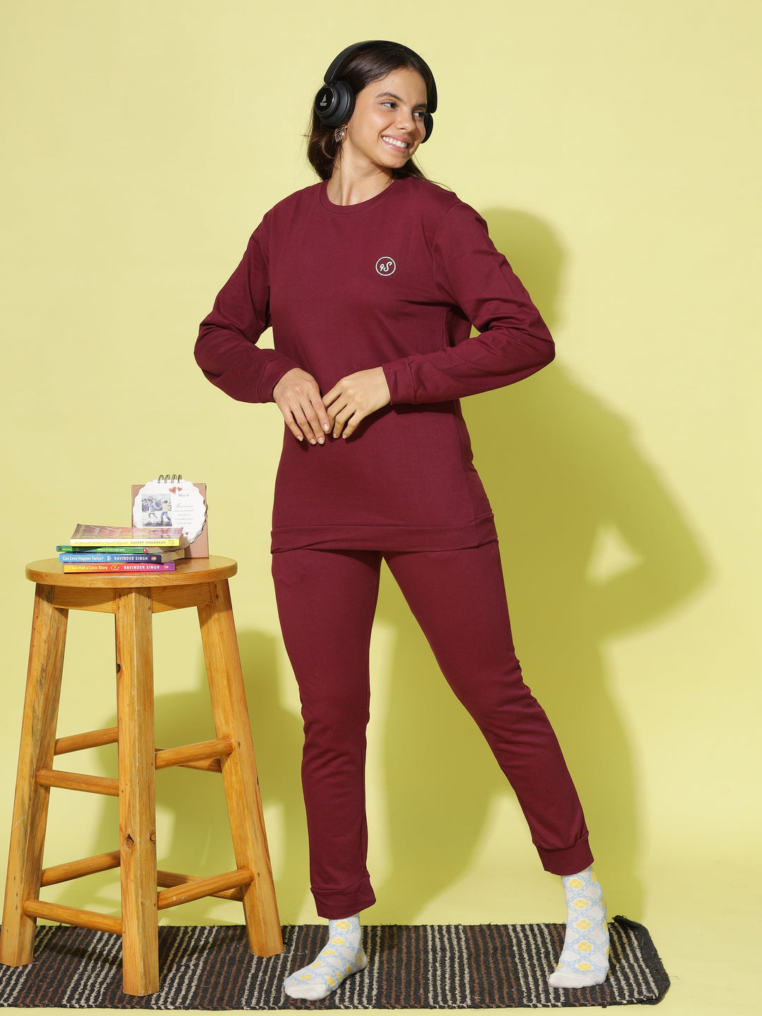 Comfy Maroon Hosiery Cotton Winter Track Suit for Women 
