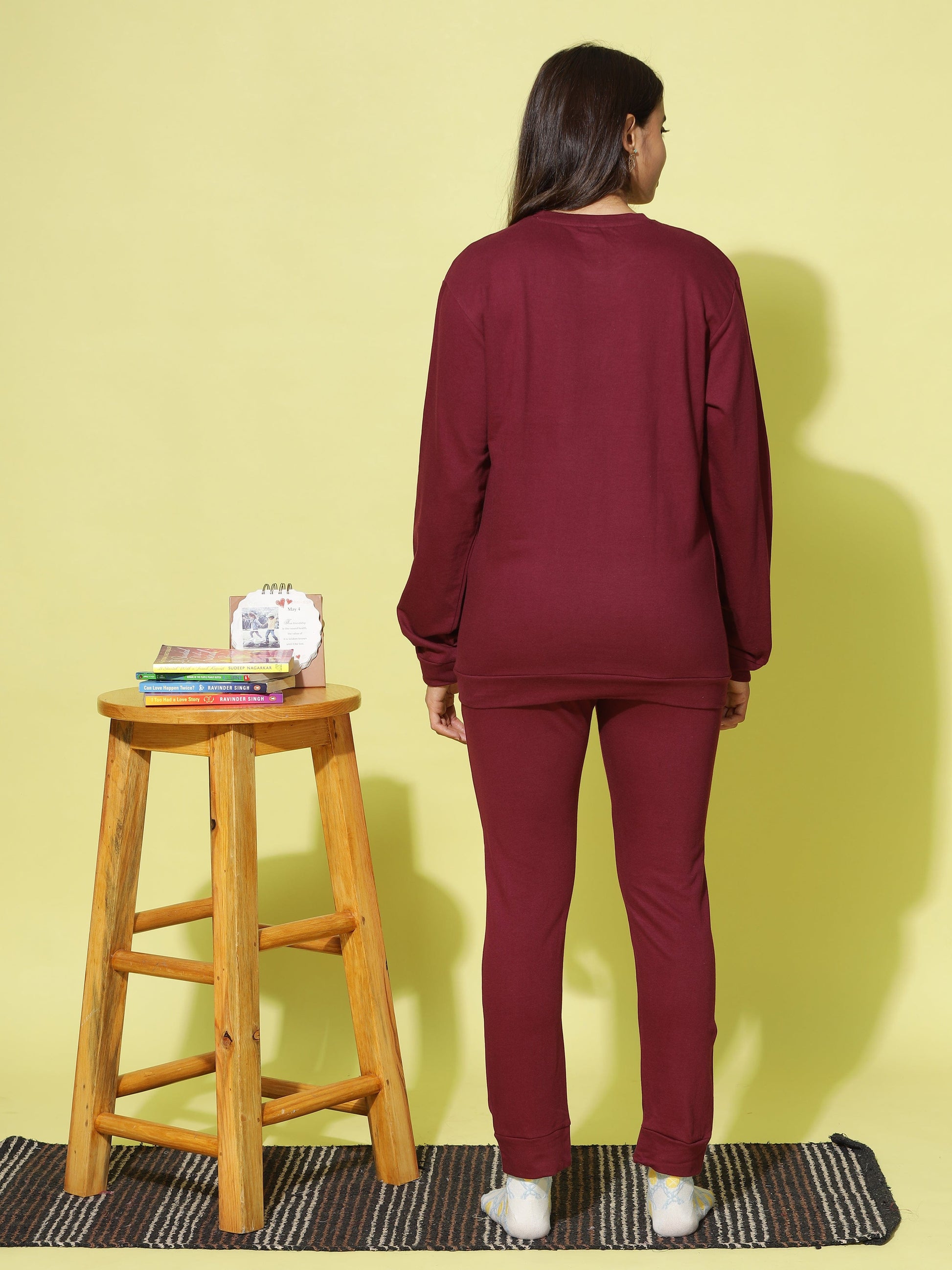 Comfy Maroon Hosiery Cotton Winter Track Suit for Women 