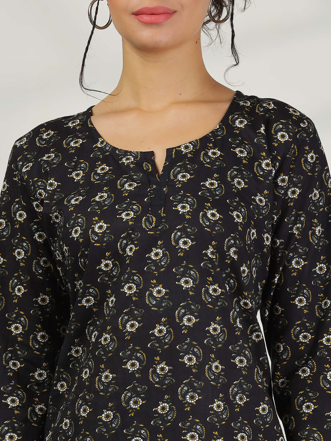 Midnight Black Floral Pure Cotton PJ Set for Women