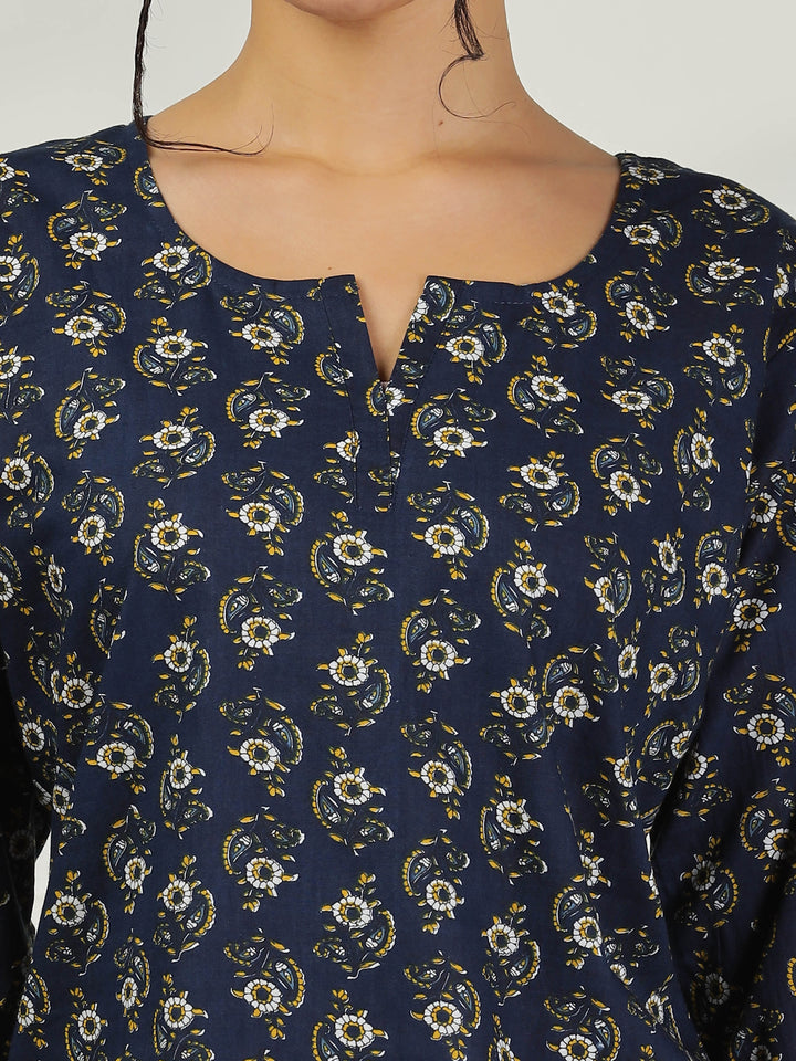 Relaxed Fit Midnight Blue Cotton Pajama Set for Ladies