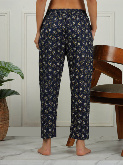 Relaxed Fit Midnight Blue Cotton Pajama Set for Ladies