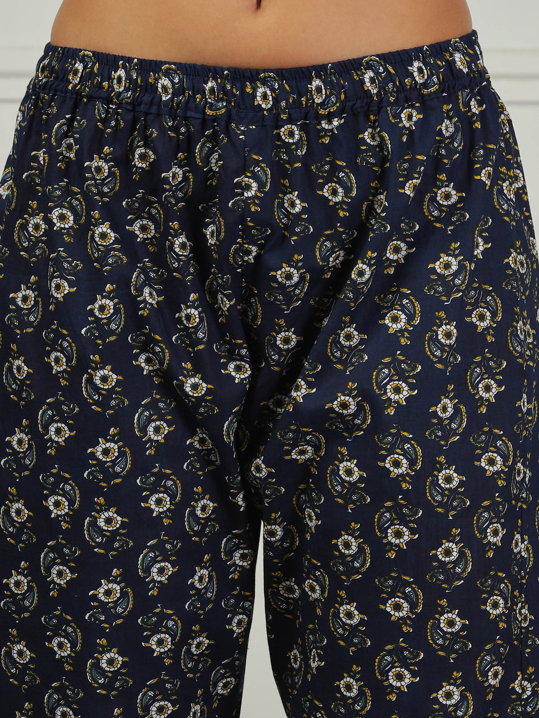 Relaxed Fit Midnight Blue Cotton Pajama Set for Ladies