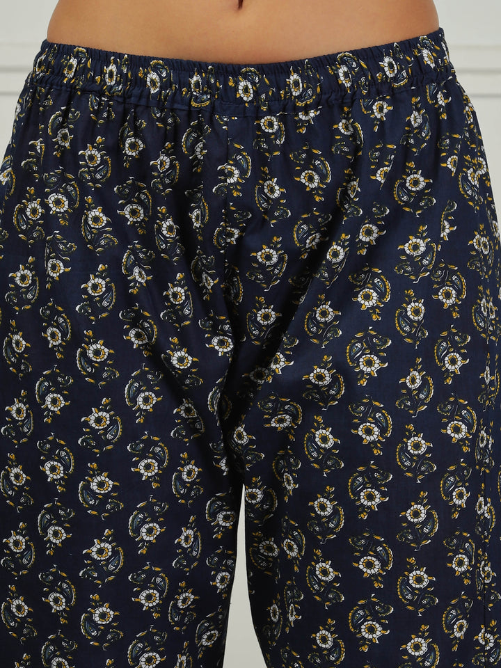 Relaxed Fit Midnight Blue Cotton Pajama Set for Ladies