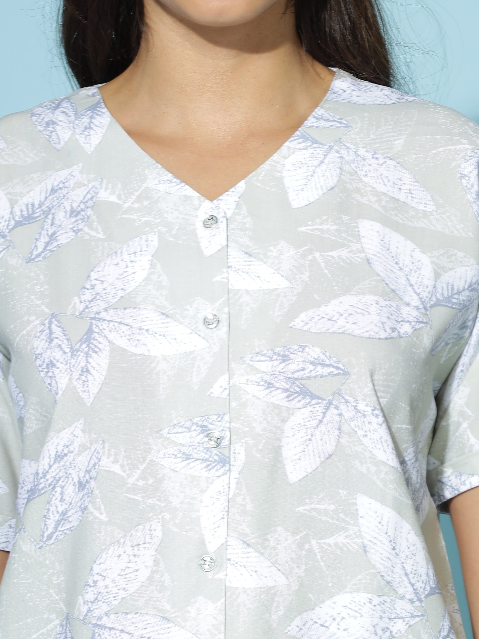 Mint Leaf Mist Rayon Branded Pajama Set for Women