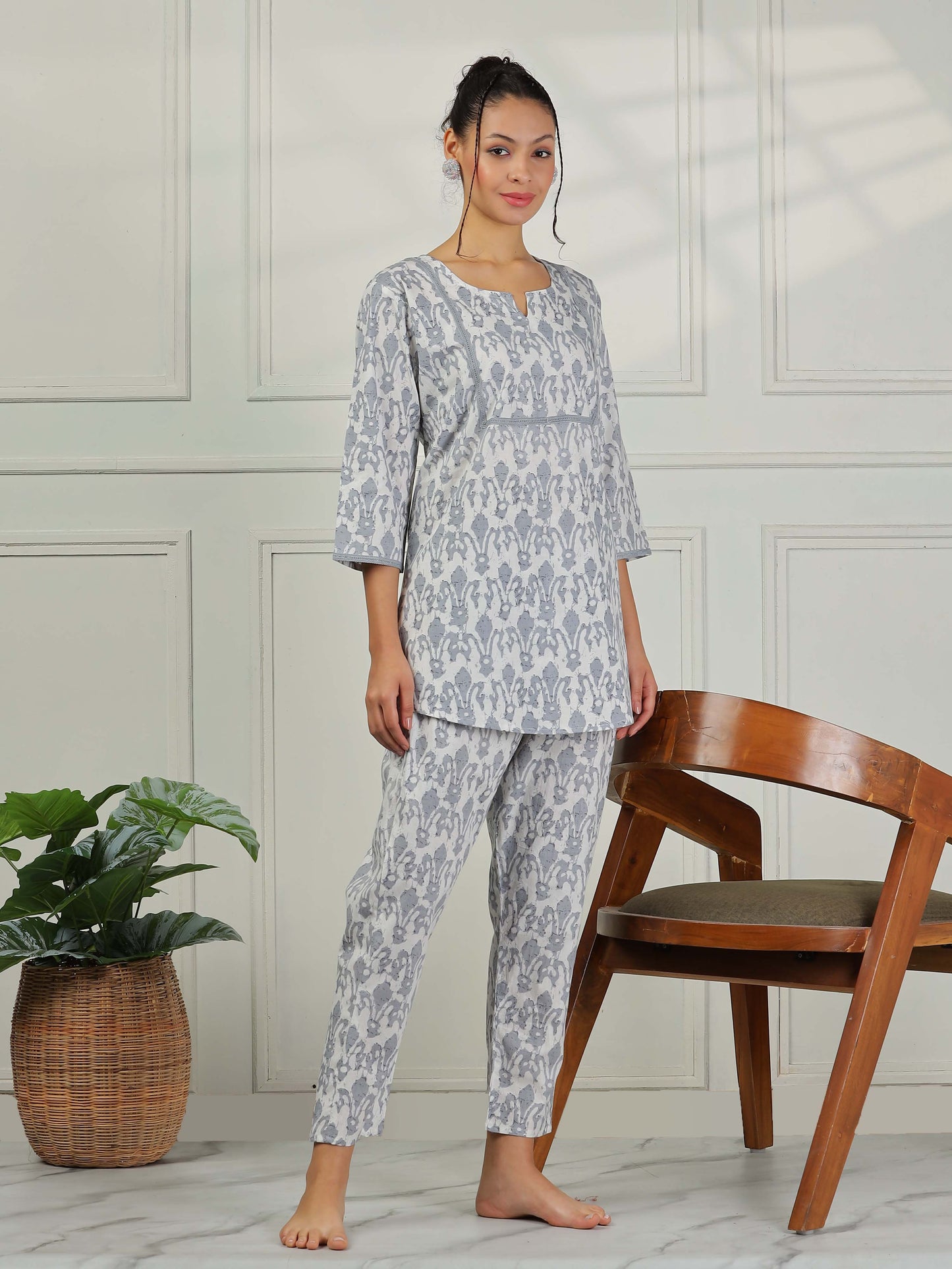 Mist Grey Cotton Coord Set for Women